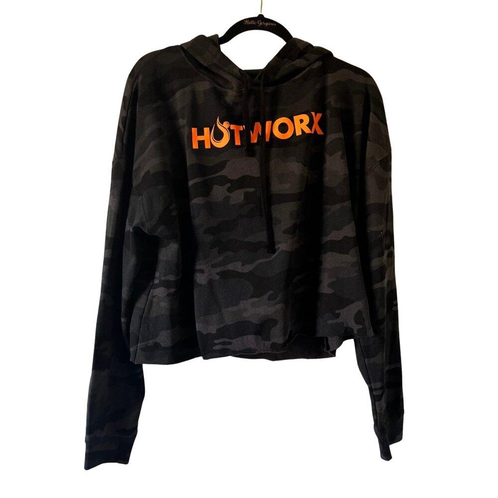 NEW HOTWORX BLACK/ORANGE CAMO CROPPED HOODIE